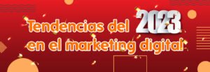 Banner Fondo Rojo caen papelillos dorados titulo Tendencias del 2023 en el marketing digital sigma móvil